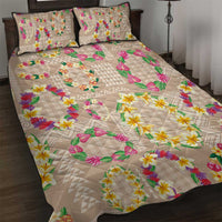 Hawaiian Kakau Tattoo Leis and Palaka Pattern Quilt Bed Set Traditional Aloha Tribal Beige Color LT03 Beige - Polynesian Pride