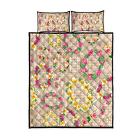 Hawaiian Kakau Tattoo Leis and Palaka Pattern Quilt Bed Set Traditional Aloha Tribal Beige Color LT03 - Polynesian Pride