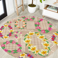 Hawaiian Kakau Tattoo Leis and Palaka Pattern Round Carpet Traditional Aloha Tribal Beige Color LT03 Beige - Polynesian Pride
