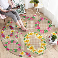 Hawaiian Kakau Tattoo Leis and Palaka Pattern Round Carpet Traditional Aloha Tribal Beige Color LT03 - Polynesian Pride