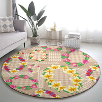 Hawaiian Kakau Tattoo Leis and Palaka Pattern Round Carpet Traditional Aloha Tribal Beige Color LT03 - Polynesian Pride
