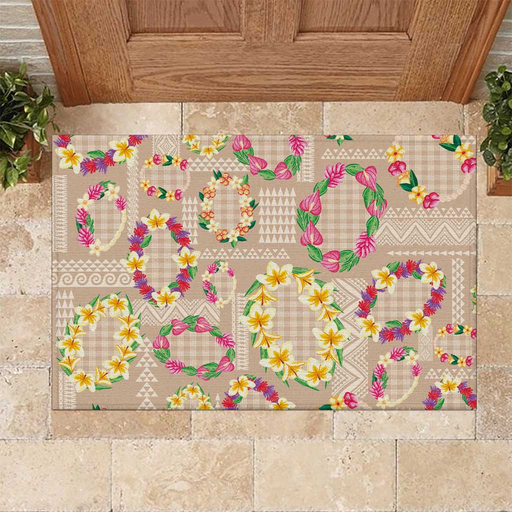Hawaiian Kakau Tattoo Leis and Palaka Pattern Rubber Doormat Traditional Aloha Tribal Beige Color LT03 Beige - Polynesian Pride