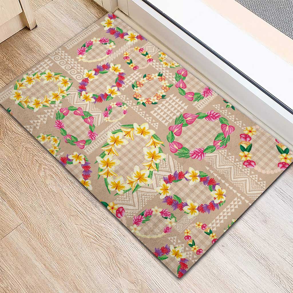 Hawaiian Kakau Tattoo Leis and Palaka Pattern Rubber Doormat Traditional Aloha Tribal Beige Color LT03 - Polynesian Pride