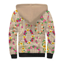 Hawaiian Kakau Tattoo Leis and Palaka Pattern Sherpa Hoodie Traditional Aloha Tribal Beige Color LT03 - Polynesian Pride