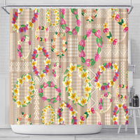 Hawaiian Kakau Tattoo Leis and Palaka Pattern Shower Curtain Traditional Aloha Tribal Beige Color LT03 - Polynesian Pride