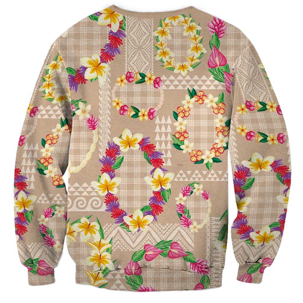 Hawaiian Kakau Tattoo Leis and Palaka Pattern Sweatshirt Traditional Aloha Tribal Beige Color LT03 - Polynesian Pride