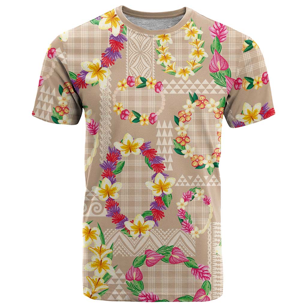 Hawaiian Kakau Tattoo Leis and Palaka Pattern T Shirt Traditional Aloha Tribal Beige Color LT03 Beige - Polynesian Pride