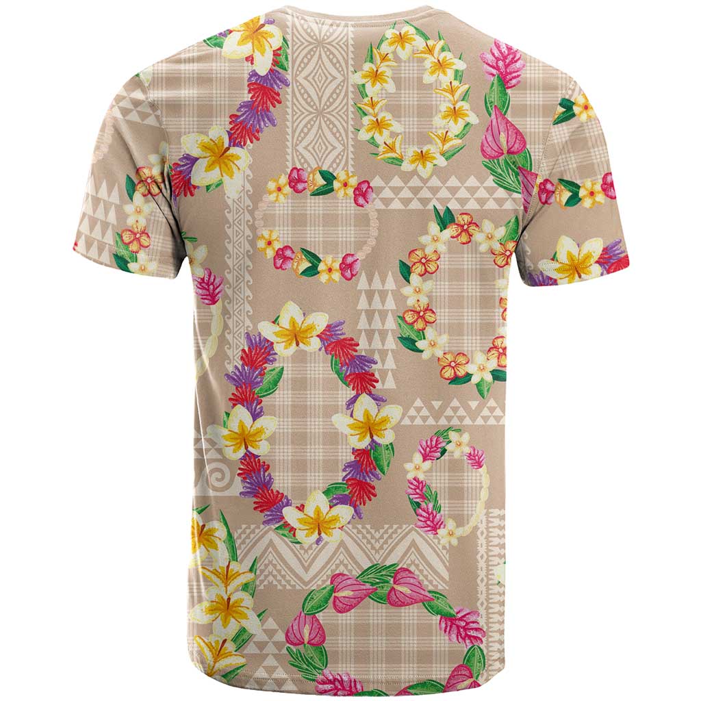 Hawaiian Kakau Tattoo Leis and Palaka Pattern T Shirt Traditional Aloha Tribal Beige Color LT03 - Polynesian Pride