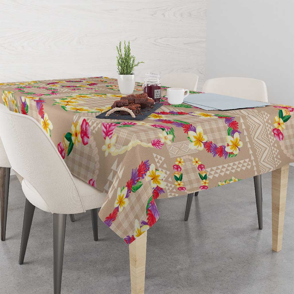 Hawaiian Kakau Tattoo Leis and Palaka Pattern Tablecloth Traditional Aloha Tribal Beige Color LT03 - Polynesian Pride