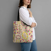 Hawaiian Kakau Tattoo Leis and Palaka Pattern Tote Bag Traditional Aloha Tribal Beige Color LT03 - Polynesian Pride