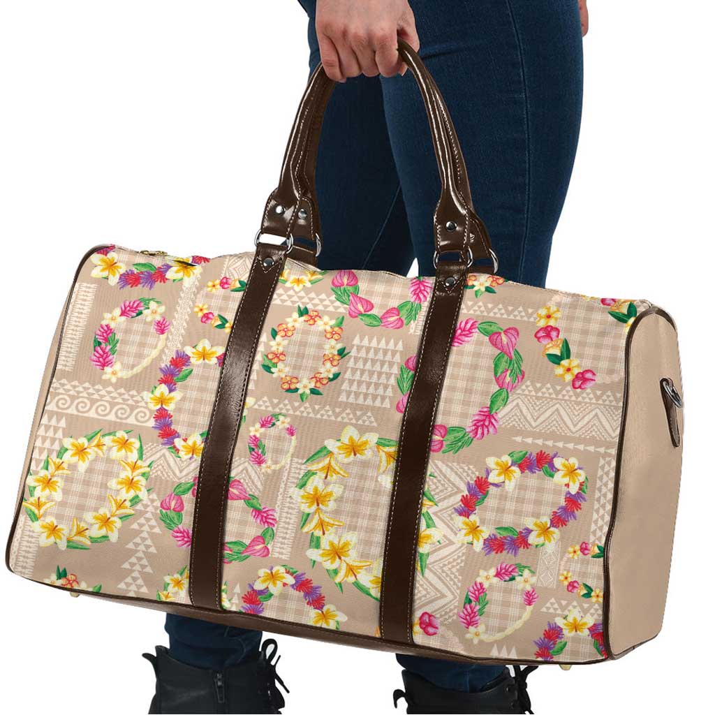 Hawaiian Kakau Tattoo Leis and Palaka Pattern Travel Bag Traditional Aloha Tribal Beige Color LT03 - Polynesian Pride