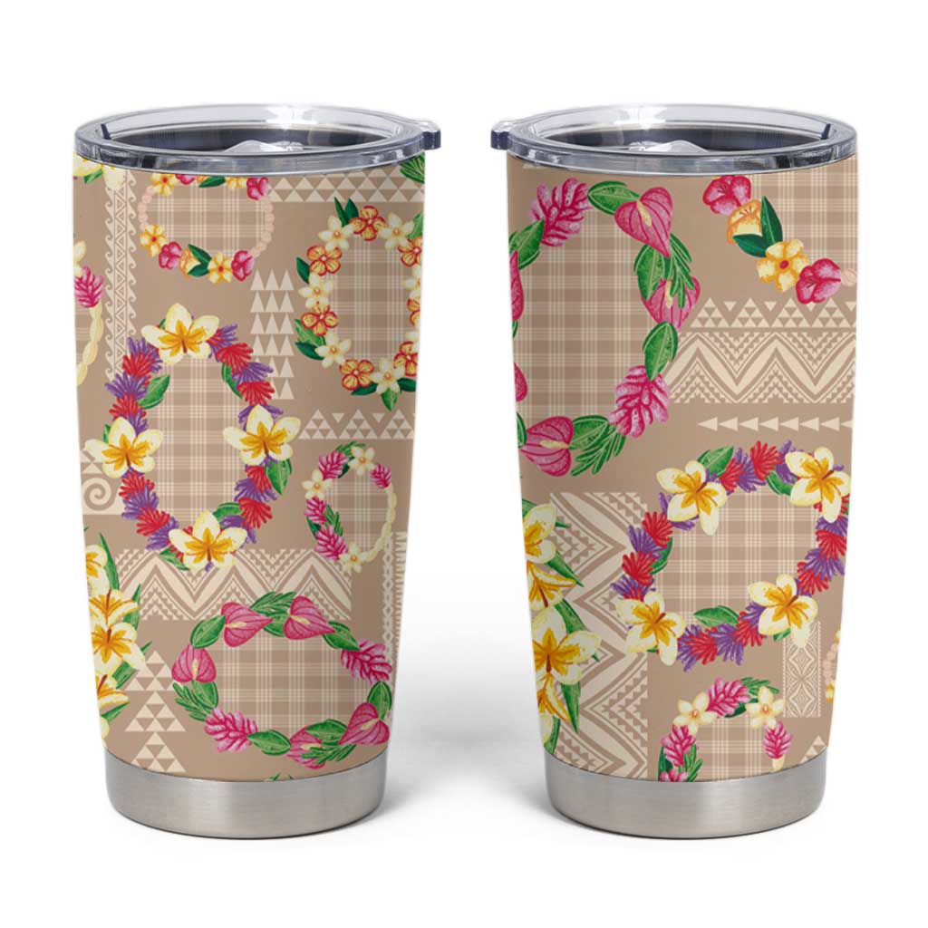 Hawaiian Kakau Tattoo Leis and Palaka Pattern Tumbler Cup Traditional Aloha Tribal Beige Color LT03 Beige - Polynesian Pride