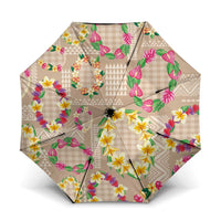 Hawaiian Kakau Tattoo Leis and Palaka Pattern Umbrella Traditional Aloha Tribal Beige Color LT03 One Size Folded 11.42 inch Opened Diameter 37.4 inch Beige - Polynesian Pride