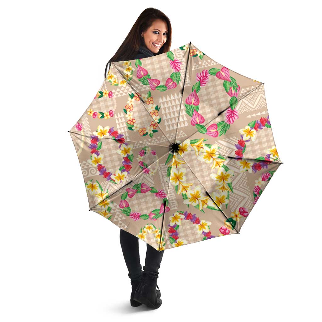 Hawaiian Kakau Tattoo Leis and Palaka Pattern Umbrella Traditional Aloha Tribal Beige Color LT03 - Polynesian Pride