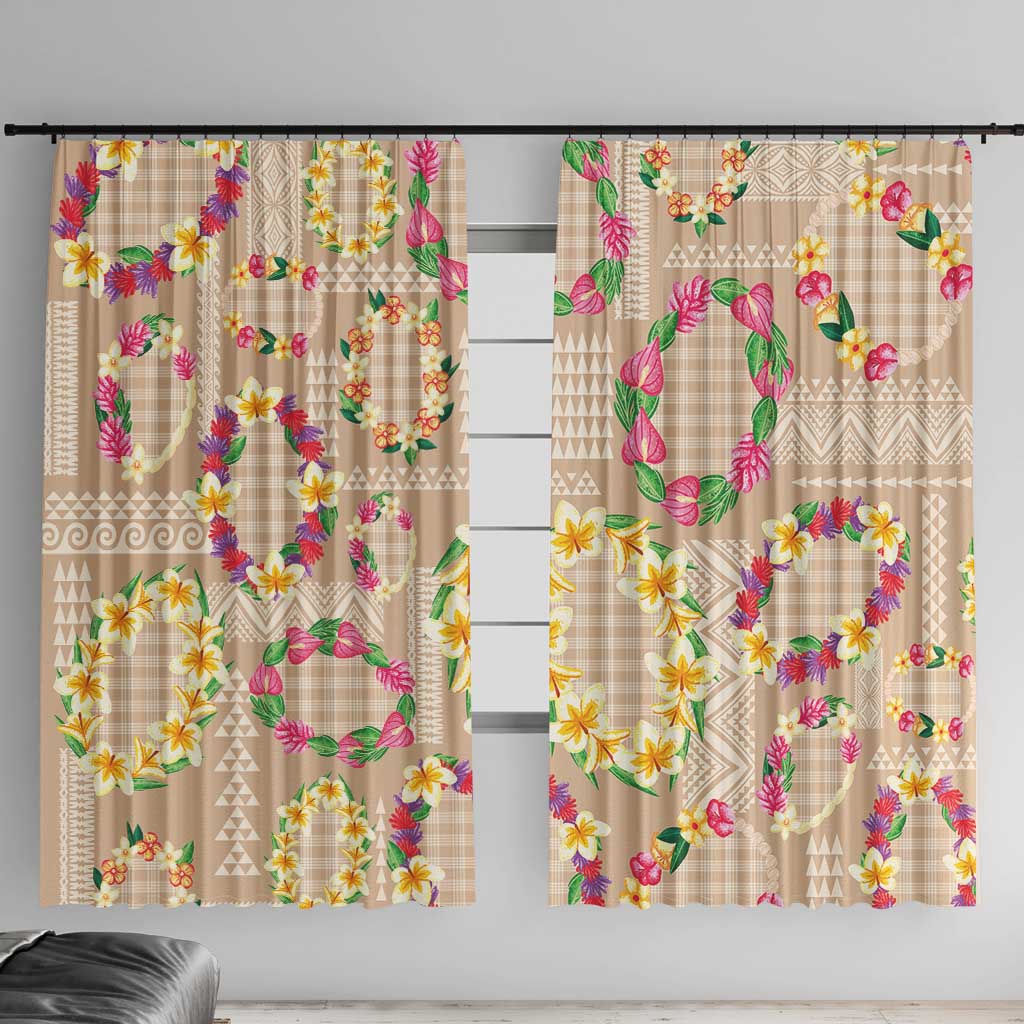 Hawaiian Kakau Tattoo Leis and Palaka Pattern Window Curtain Traditional Aloha Tribal Beige Color