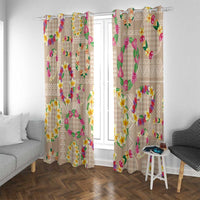 Hawaiian Kakau Tattoo Leis and Palaka Pattern Window Curtain Traditional Aloha Tribal Beige Color LT03 With Grommets Beige - Polynesian Pride
