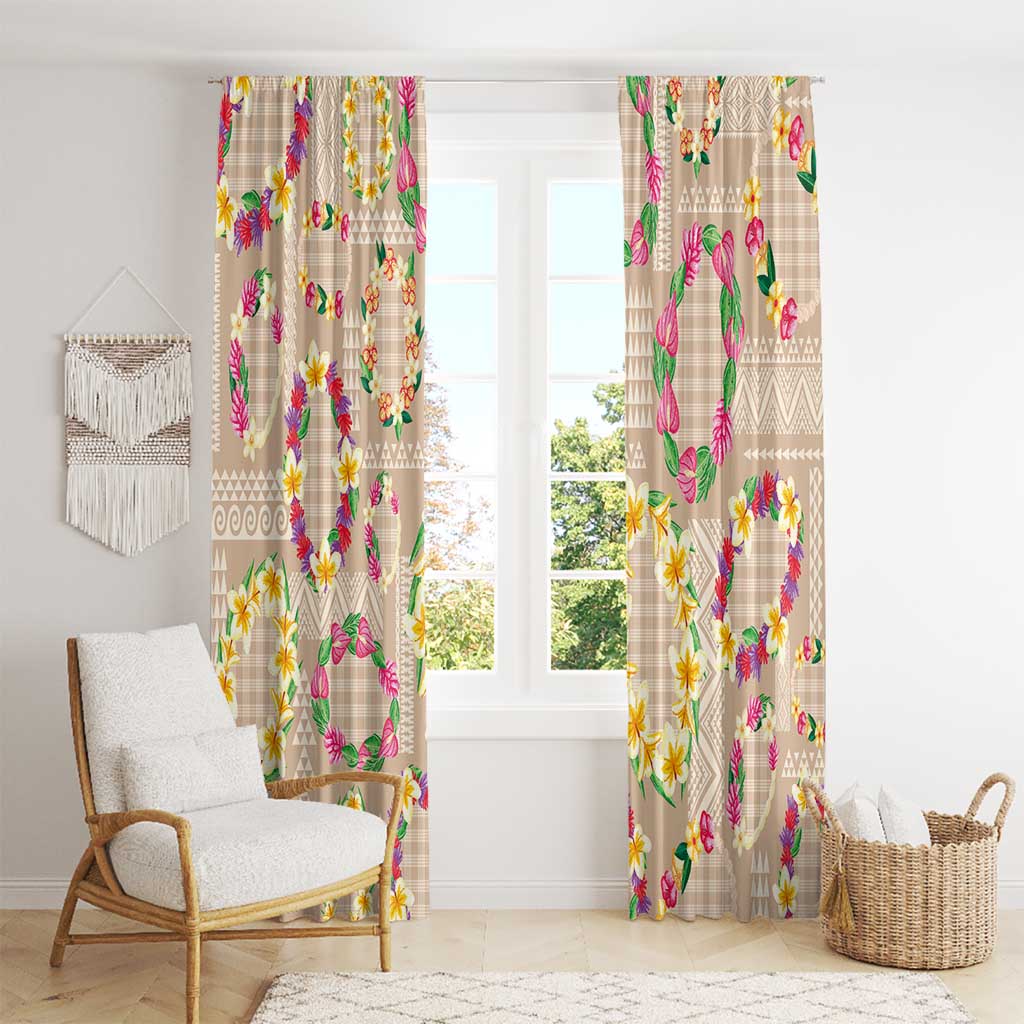 Hawaiian Kakau Tattoo Leis and Palaka Pattern Window Curtain Traditional Aloha Tribal Beige Color LT03 - Polynesian Pride