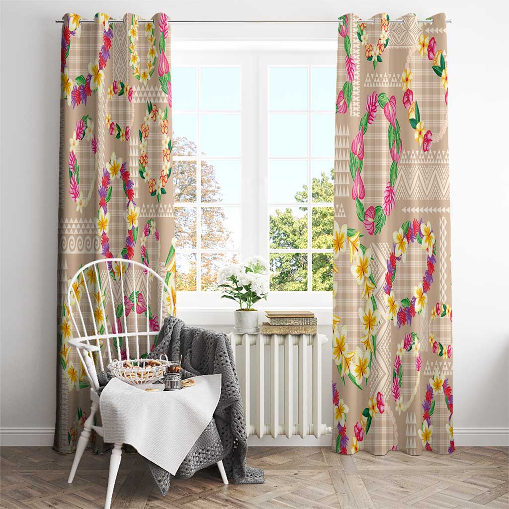 Hawaiian Kakau Tattoo Leis and Palaka Pattern Window Curtain Traditional Aloha Tribal Beige Color LT03 - Polynesian Pride