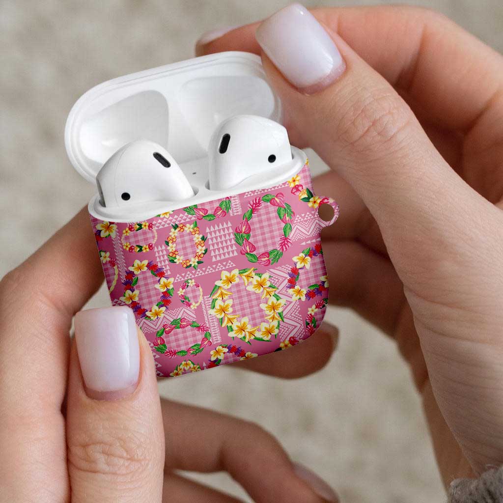 Hawaiian Leis AirPods Case Kakau Tattoos and Palaka Pastel Pink Color LT03 - Polynesian Pride