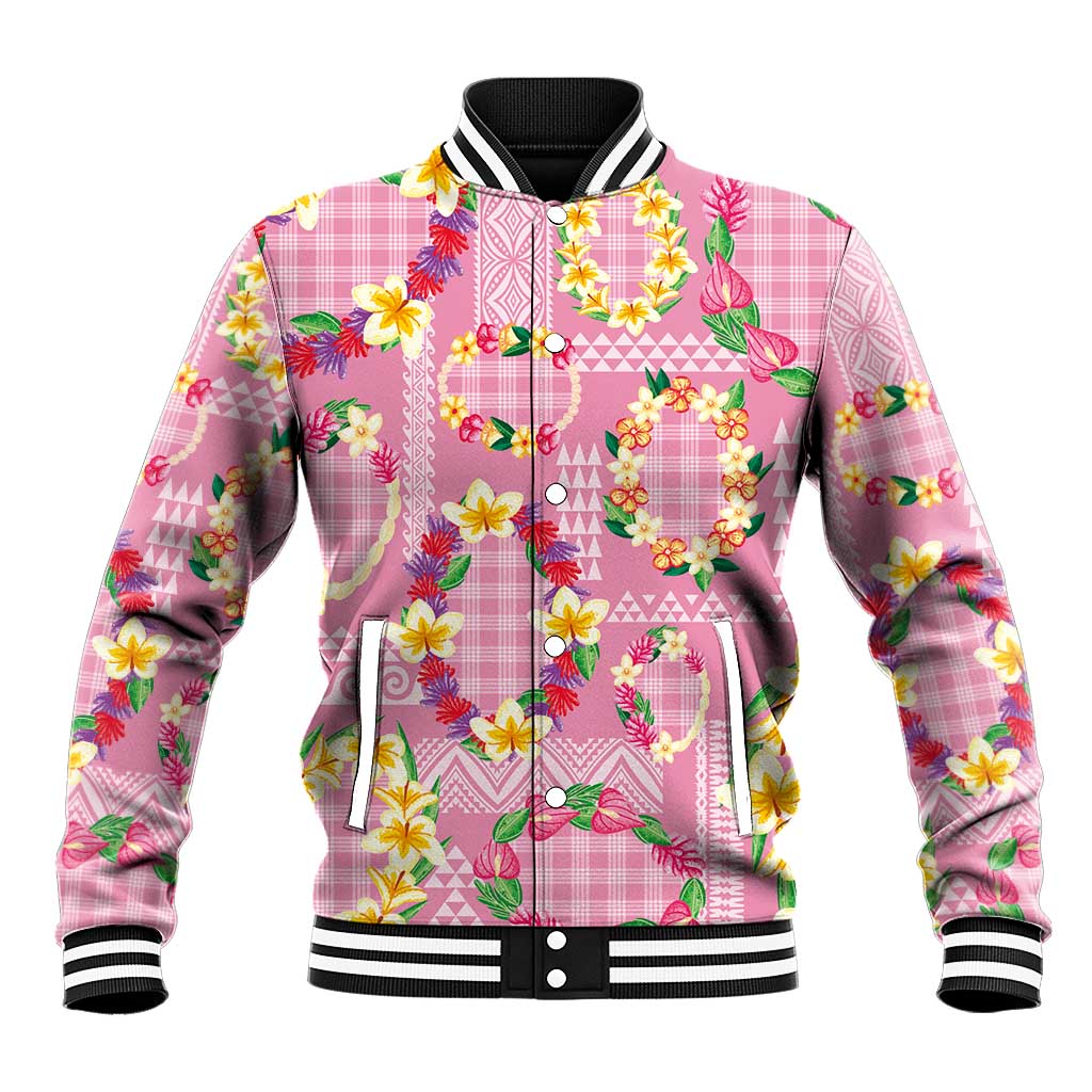 Hawaiian Leis Baseball Jacket Kakau Tattoos and Palaka Pastel Pink Color LT03 Unisex Pink - Polynesian Pride