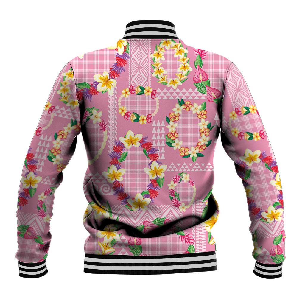 Hawaiian Leis Baseball Jacket Kakau Tattoos and Palaka Pastel Pink Color LT03 - Polynesian Pride
