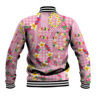 Hawaiian Leis Baseball Jacket Kakau Tattoos and Palaka Pastel Pink Color LT03 - Polynesian Pride