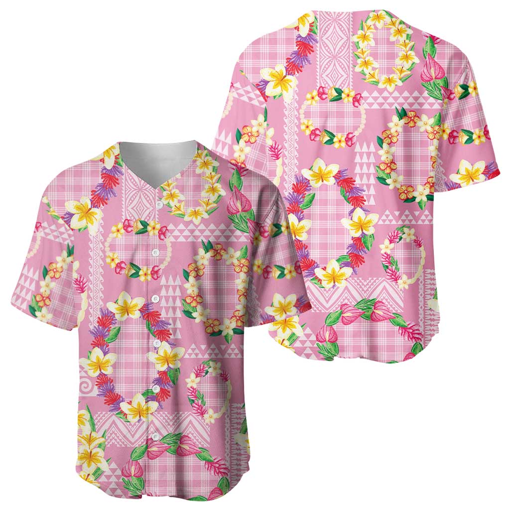 Hawaiian Leis Baseball Jersey Kakau Tattoos and Palaka Pastel Pink Color LT03 - Polynesian Pride