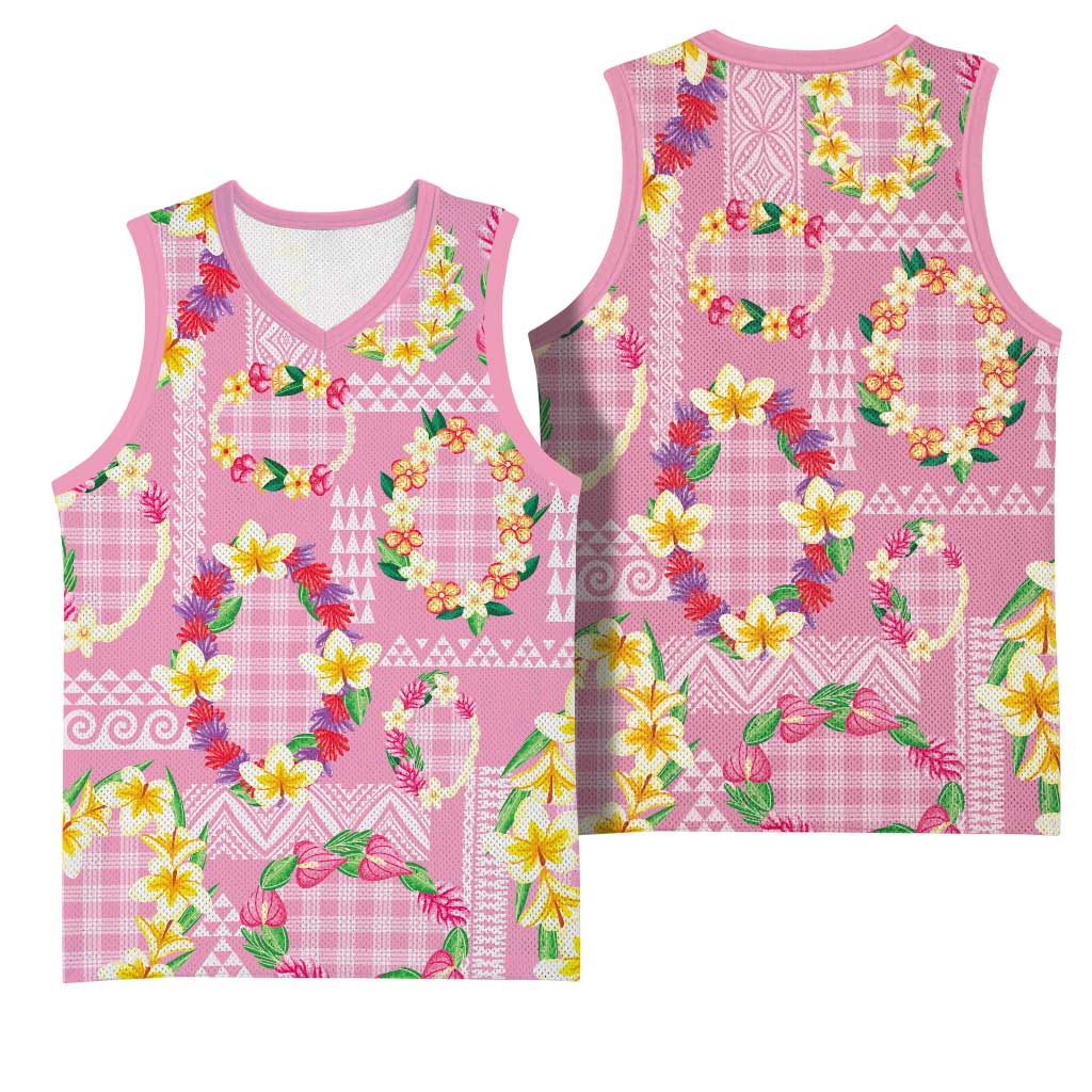 Hawaiian Leis Basketball Jersey Kakau Tattoos and Palaka Pastel Pink Color LT03 - Polynesian Pride