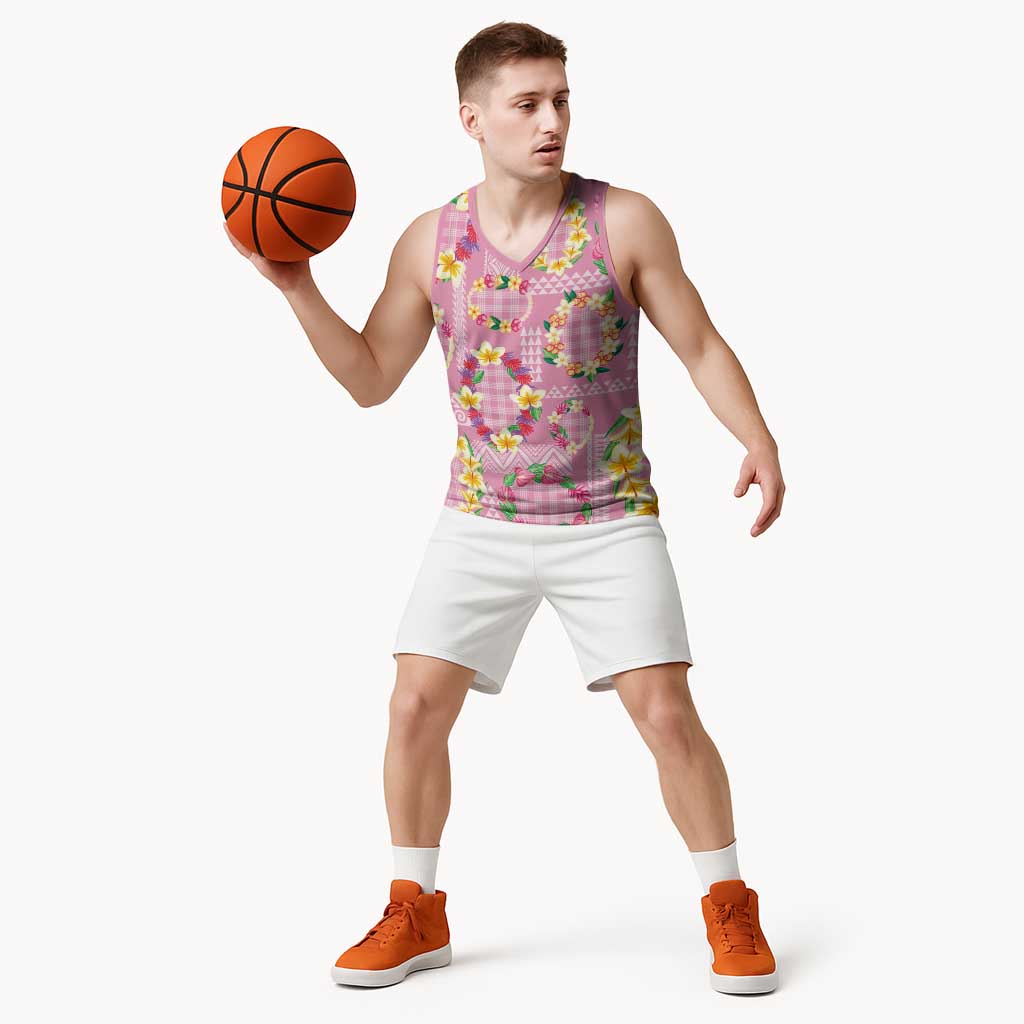 Hawaiian Leis Basketball Jersey Kakau Tattoos and Palaka Pastel Pink Color LT03 - Polynesian Pride