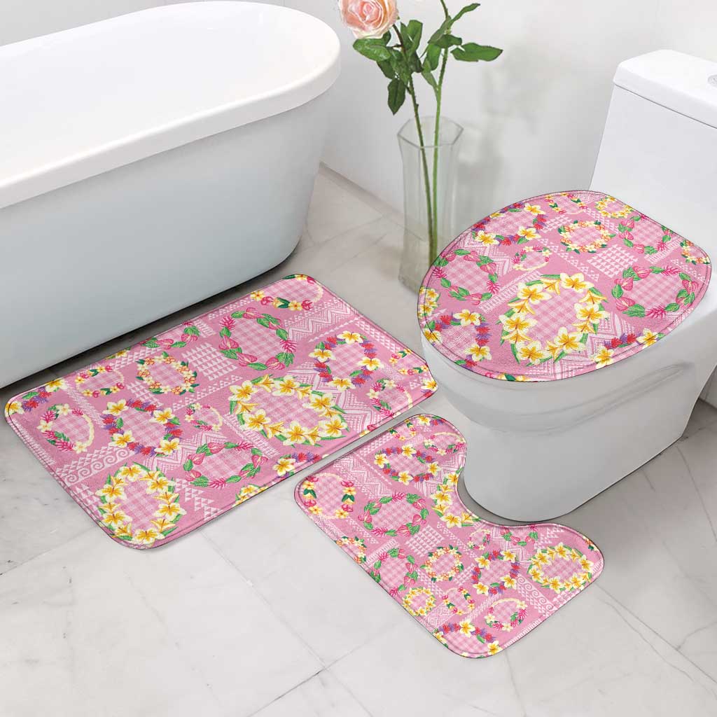 Hawaiian Leis Bathroom Set Kakau Tattoos and Palaka Pastel Pink Color LT03 - Polynesian Pride