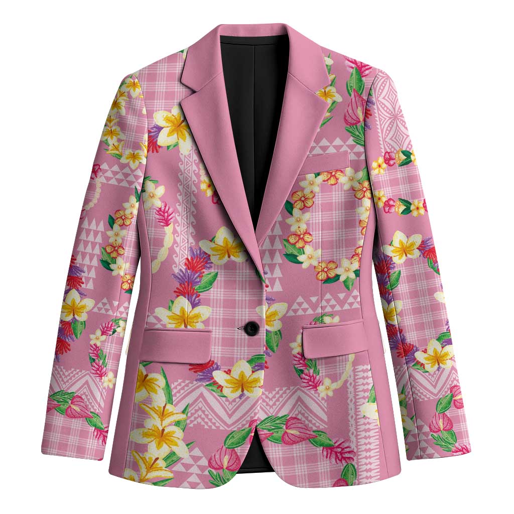 Hawaiian Leis Blazer Kakau Tattoos and Palaka Pastel Pink Color LT03 Unisex Pink - Polynesian Pride