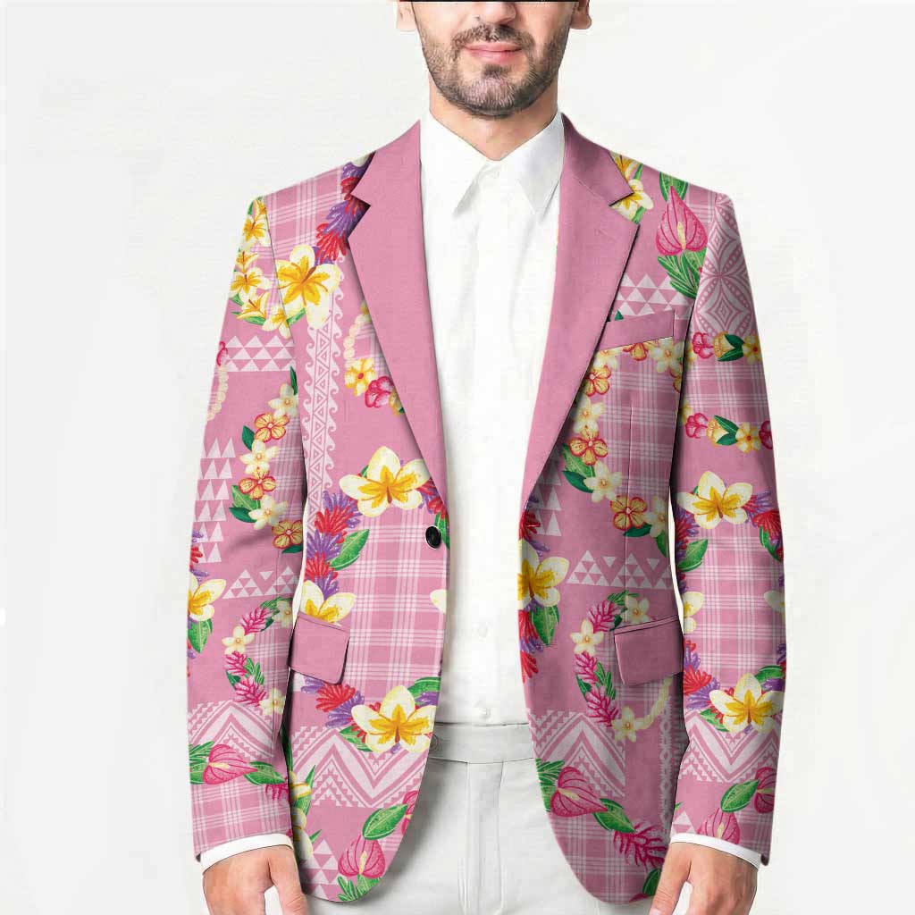 Hawaiian Leis Blazer Kakau Tattoos and Palaka Pastel Pink Color LT03 - Polynesian Pride