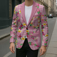 Hawaiian Leis Blazer Kakau Tattoos and Palaka Pastel Pink Color LT03 - Polynesian Pride