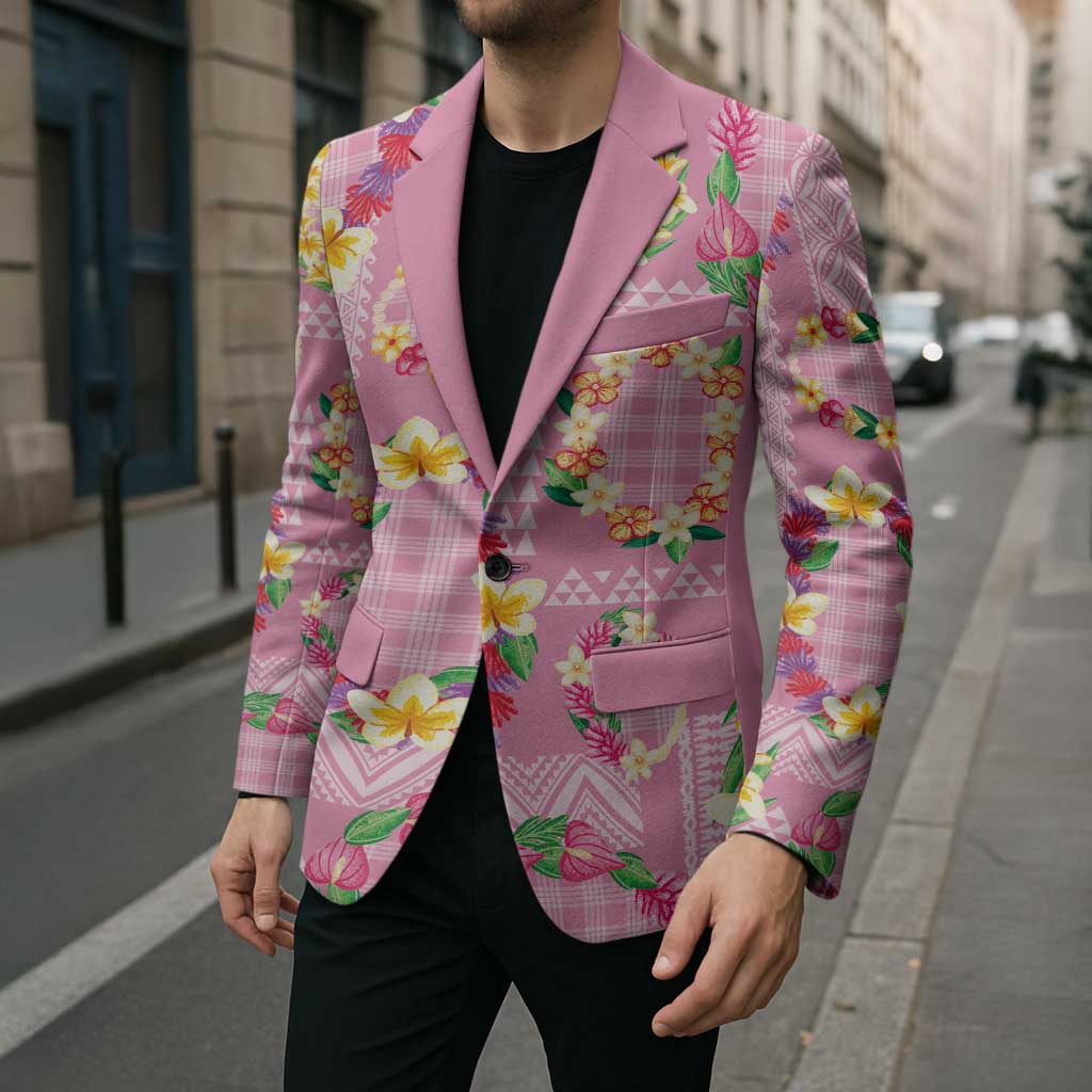 Hawaiian Leis Blazer Kakau Tattoos and Palaka Pastel Pink Color LT03 - Polynesian Pride