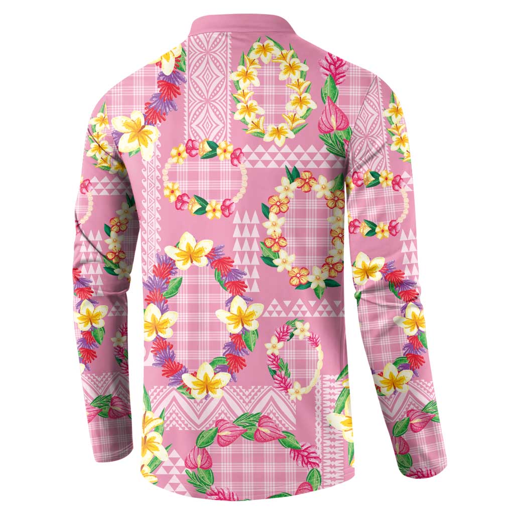 Hawaiian Leis Button Sweatshirt Kakau Tattoos and Palaka Pastel Pink Color LT03 - Polynesian Pride