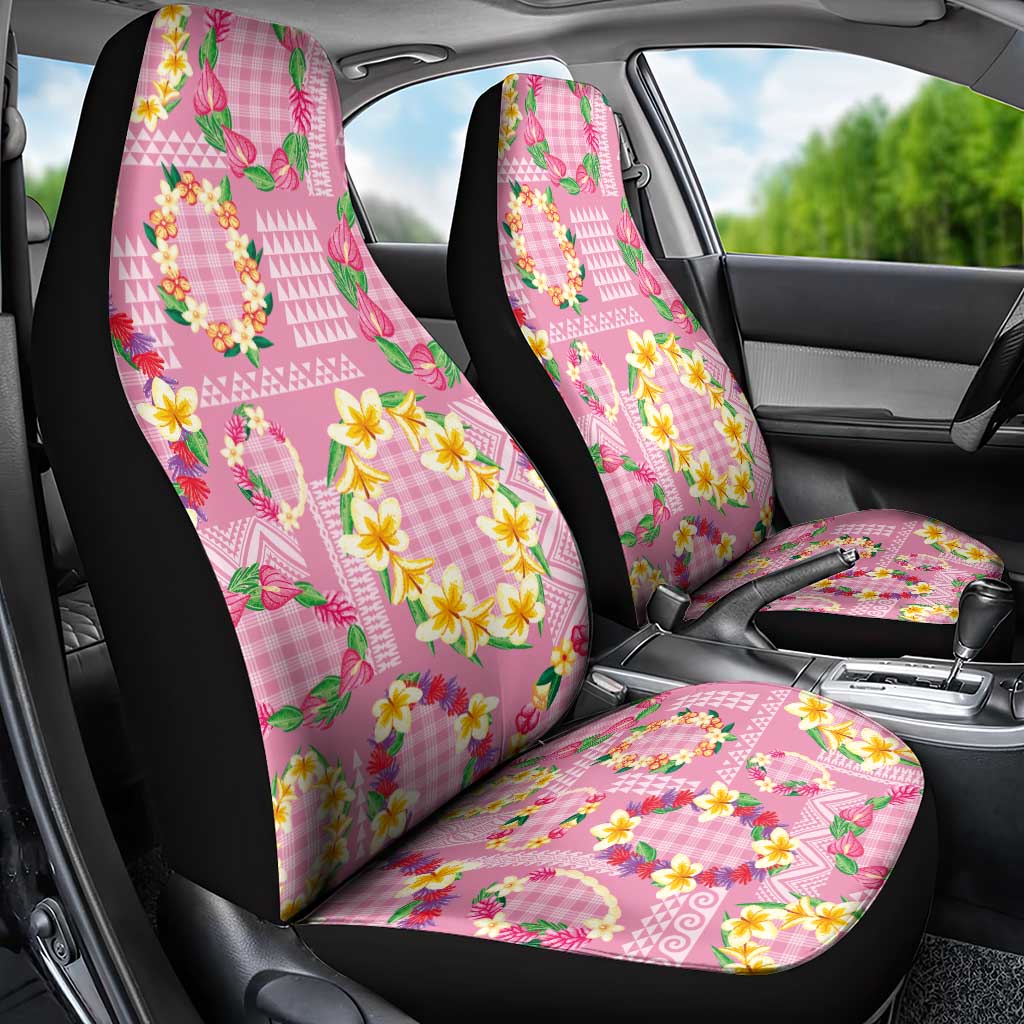 Hawaiian Leis Car Seat Cover Kakau Tattoos and Palaka Pastel Pink Color LT03 - Polynesian Pride