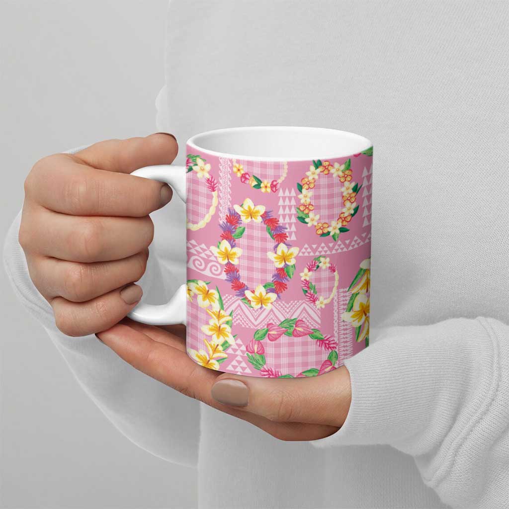 Hawaiian Leis Ceramic Mug Kakau Tattoos and Palaka Pastel Pink Color LT03 - Polynesian Pride