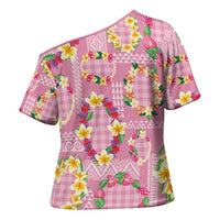 Hawaiian Leis Cross Shoulder Shirt Kakau Tattoos and Palaka Pastel Pink Color LT03 - Polynesian Pride