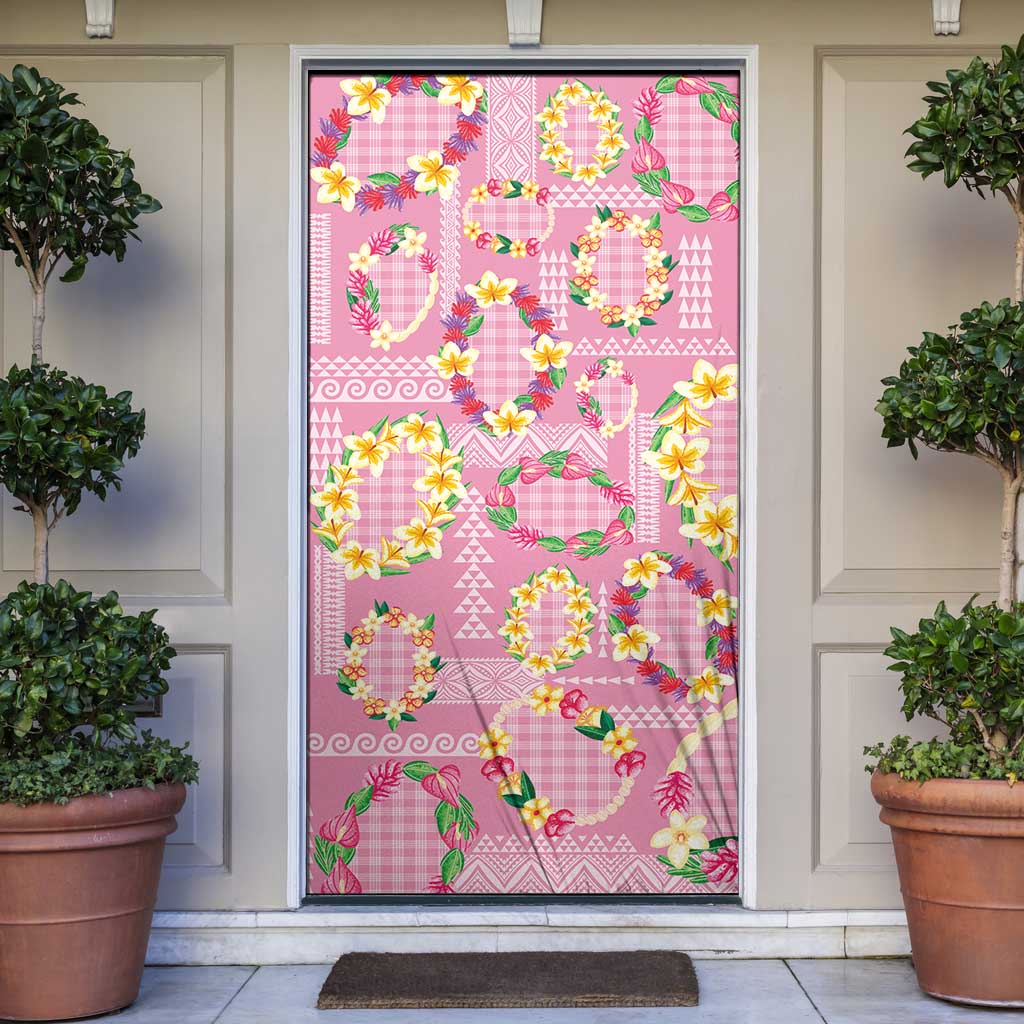 Hawaiian Leis Door Cover Kakau Tattoos and Palaka Pastel Pink Color LT03 Pink - Polynesian Pride