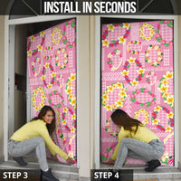 Hawaiian Leis Door Cover Kakau Tattoos and Palaka Pastel Pink Color LT03 - Polynesian Pride