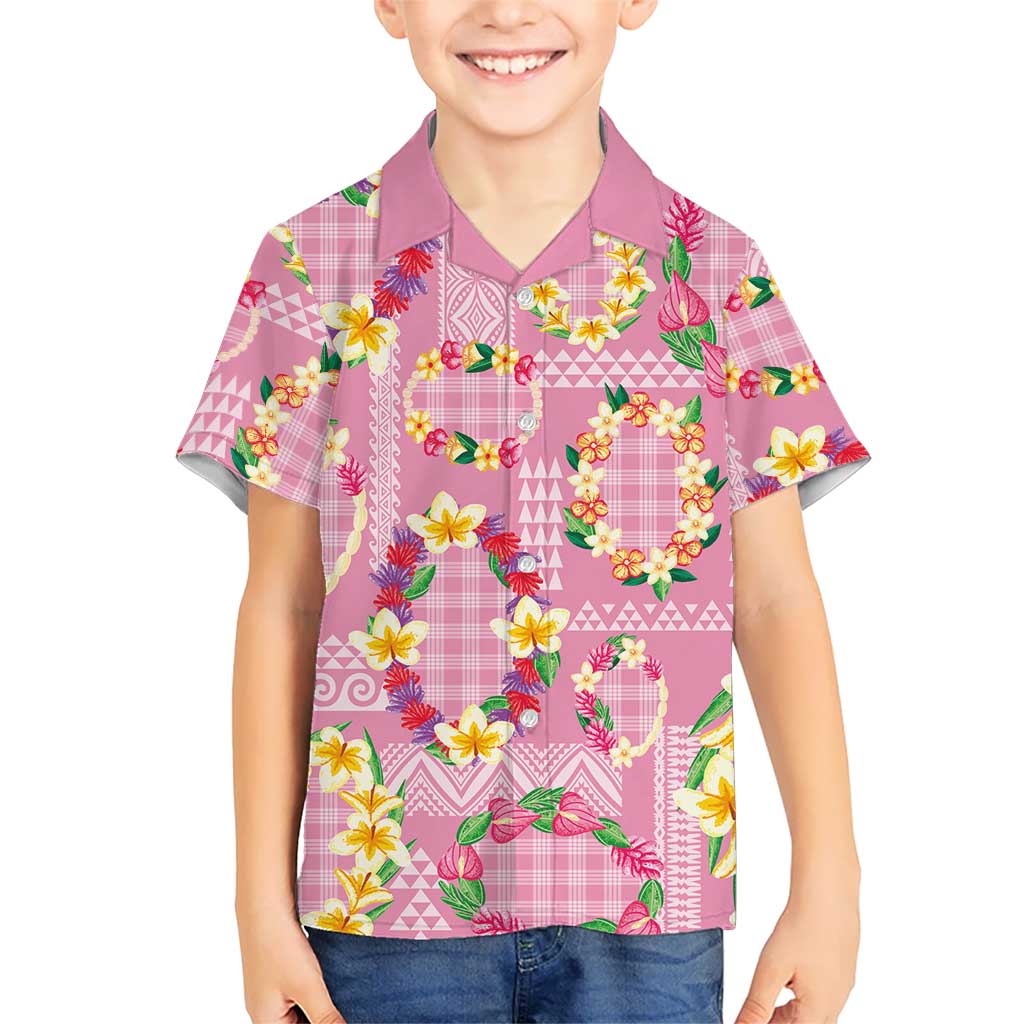 Hawaiian Leis Family Matching Long Sleeve Bodycon Dress and Hawaiian Shirt Kakau Tattoos and Palaka Pastel Pink Color LT03 Son's Shirt Pink - Polynesian Pride
