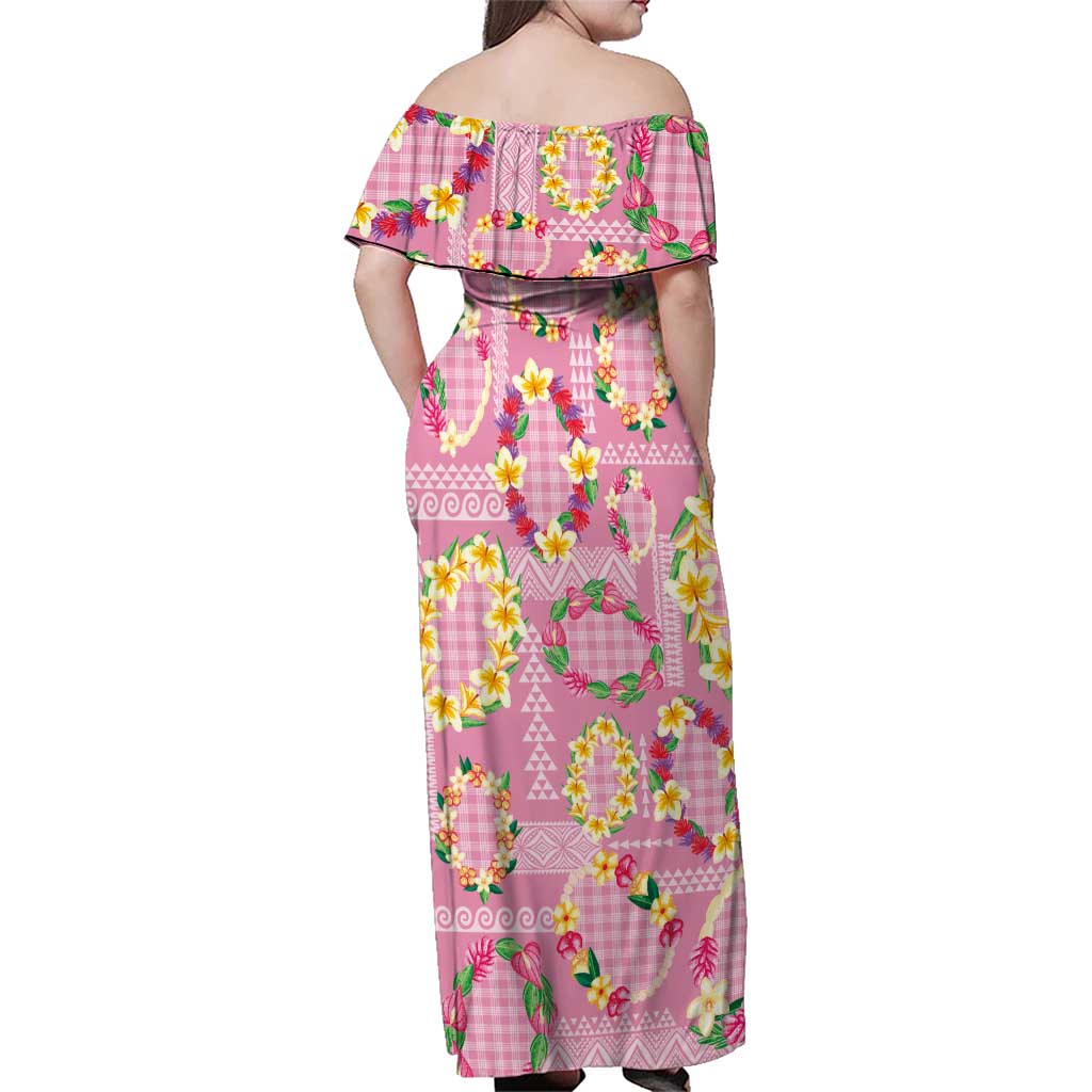 Hawaiian Leis Family Matching Off Shoulder Maxi Dress and Hawaiian Shirt Kakau Tattoos and Palaka Pastel Pink Color LT03 - Polynesian Pride