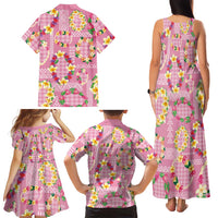 Hawaiian Leis Family Matching Tank Maxi Dress and Hawaiian Shirt Kakau Tattoos and Palaka Pastel Pink Color LT03 - Polynesian Pride