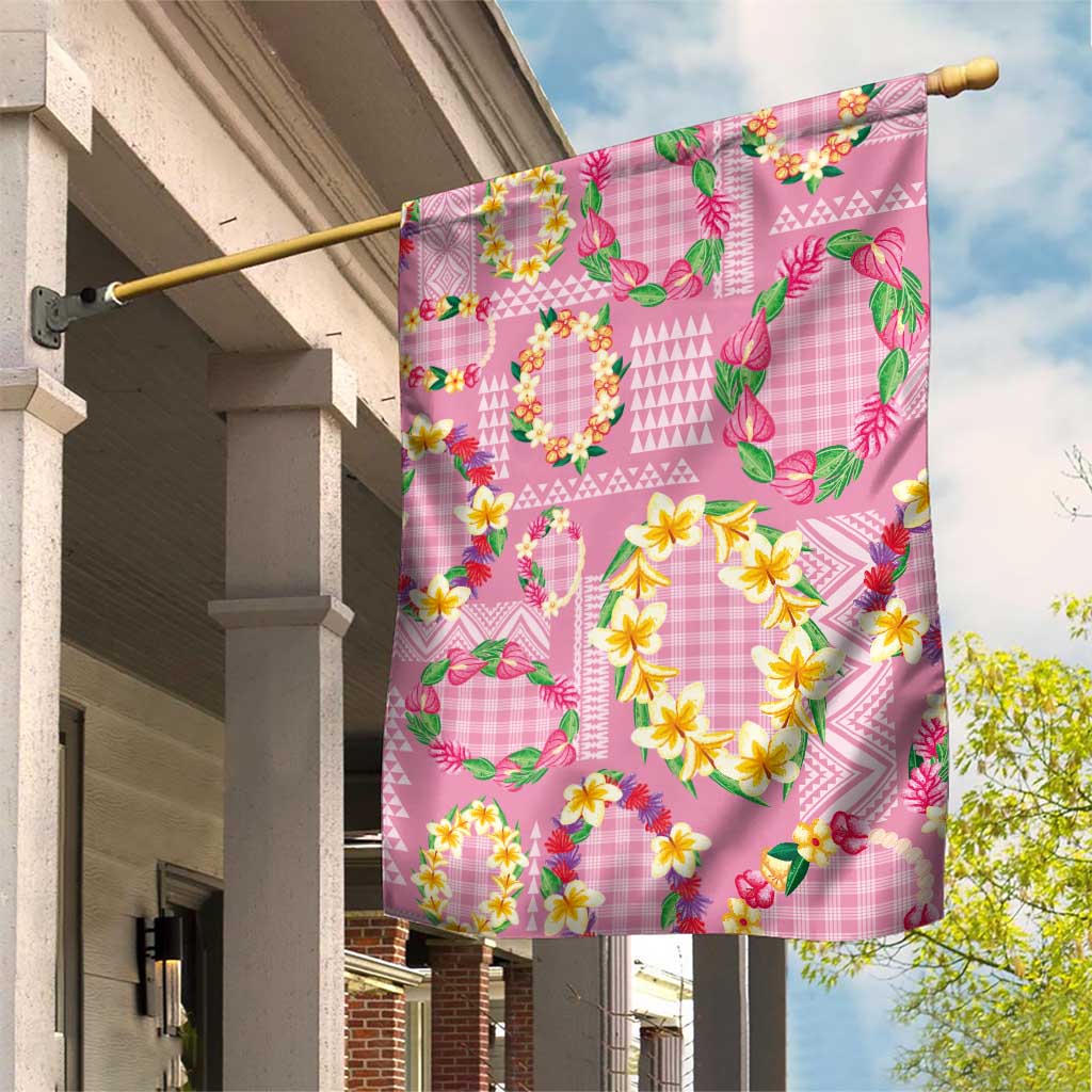 Hawaiian Leis Garden Flag Kakau Tattoos and Palaka Pastel Pink Color LT03 House Flag Pink - Polynesian Pride