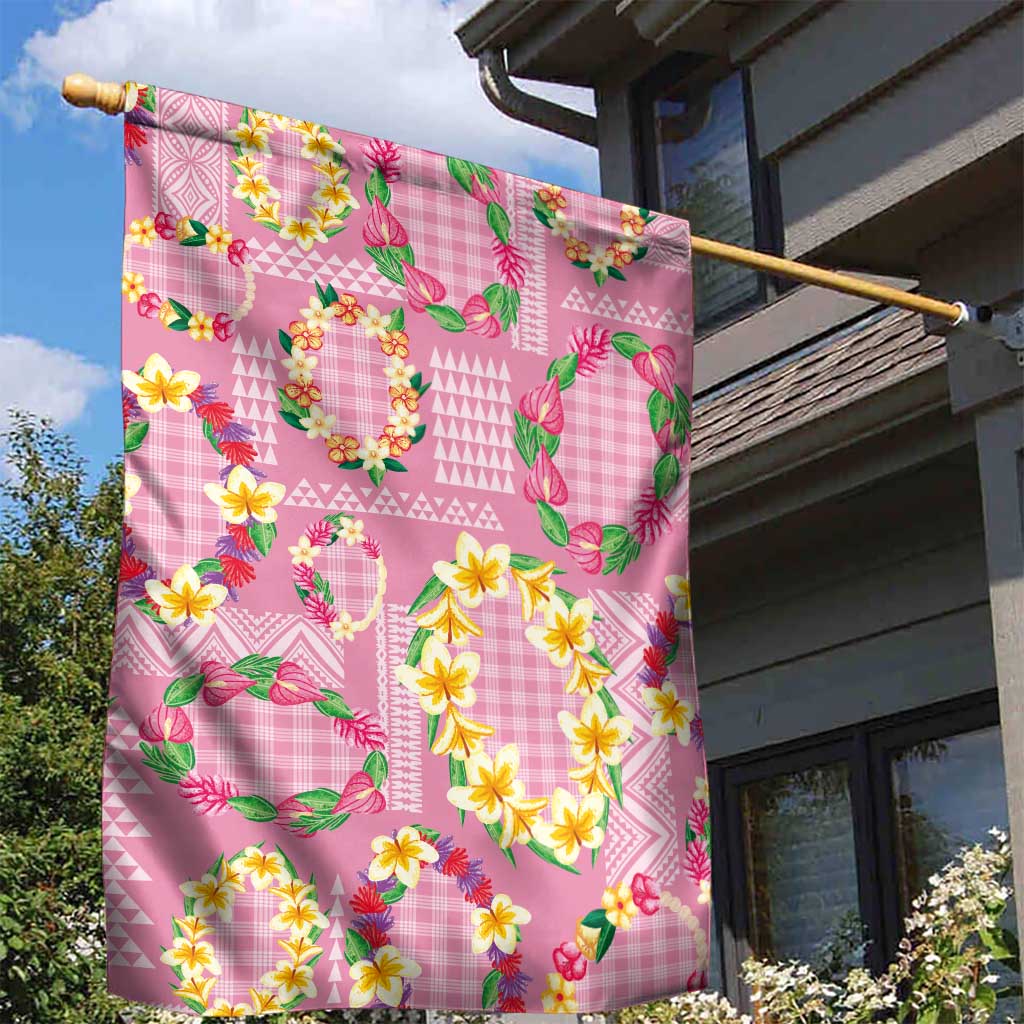 Hawaiian Leis Garden Flag Kakau Tattoos and Palaka Pastel Pink Color LT03 - Polynesian Pride