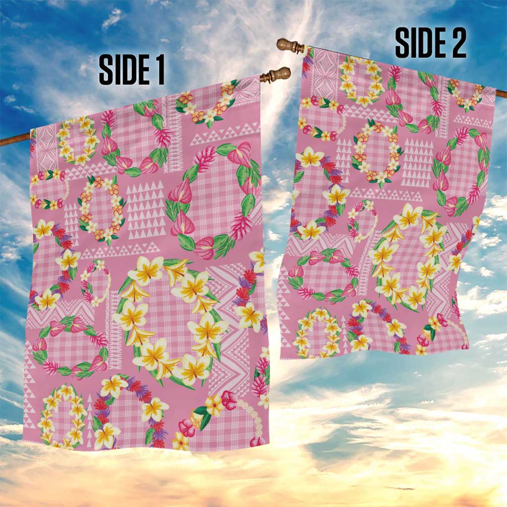 Hawaiian Leis Garden Flag Kakau Tattoos and Palaka Pastel Pink Color LT03 - Polynesian Pride