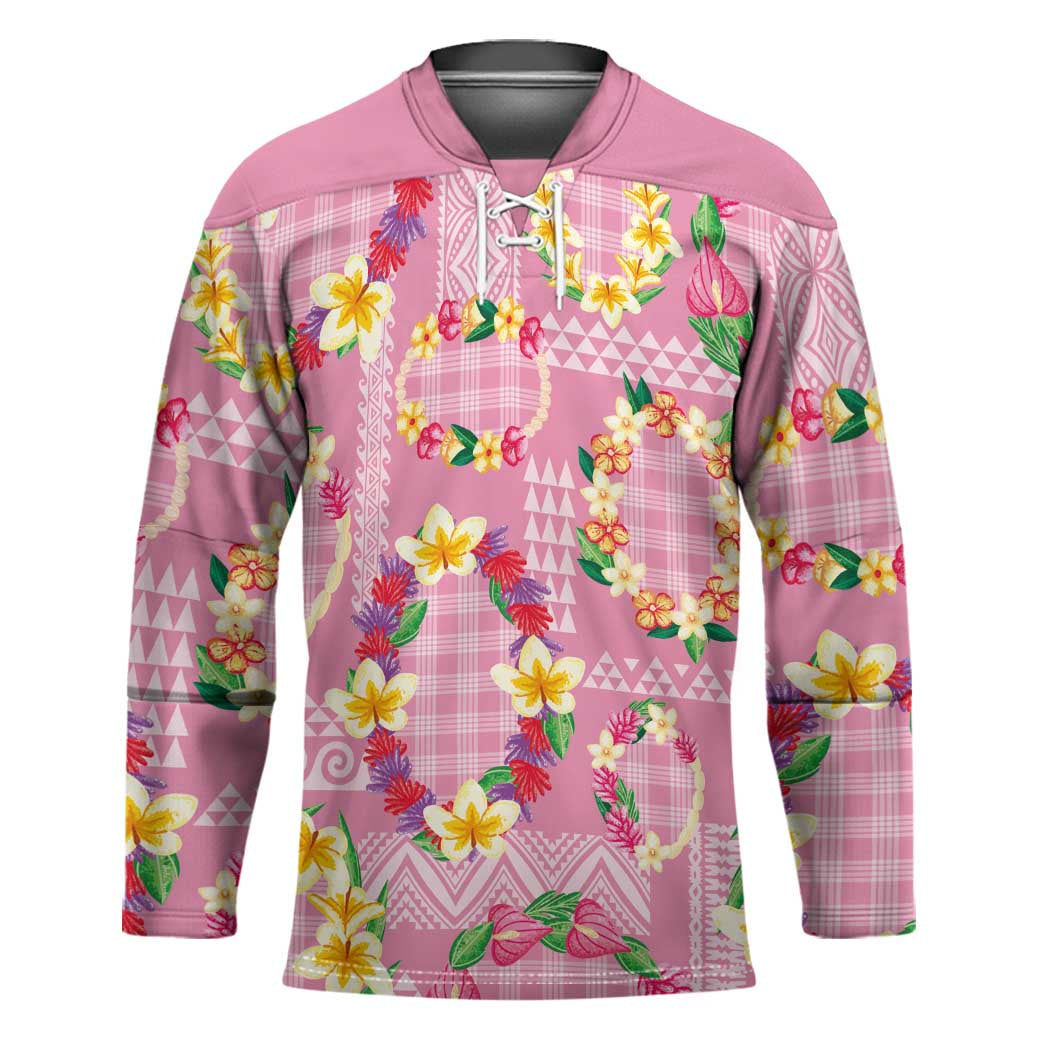 Hawaiian Leis Hockey Jersey Kakau Tattoos and Palaka Pastel Pink Color LT03 Unisex Pink - Polynesian Pride
