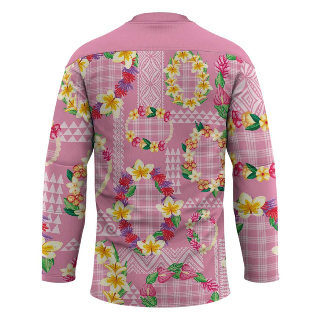 Hawaiian Leis Hockey Jersey Kakau Tattoos and Palaka Pastel Pink Color LT03 - Polynesian Pride