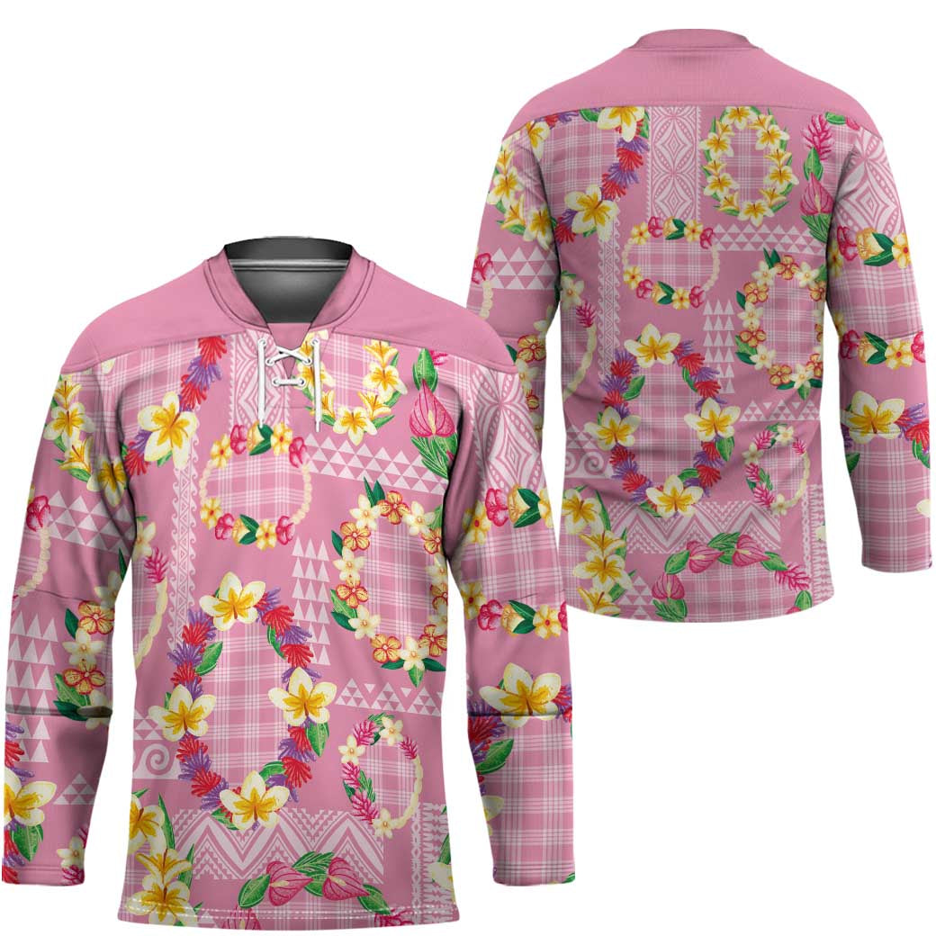 Hawaiian Leis Hockey Jersey Kakau Tattoos and Palaka Pastel Pink Color LT03 - Polynesian Pride