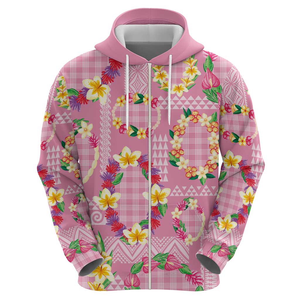 Hawaiian Leis Hoodie Kakau Tattoos and Palaka Pastel Pink Color LT03 - Polynesian Pride